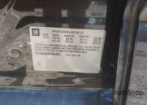 2014 Chevrolet Sonic Lt z USA, uszkodzony, nr VIN 1G1JC5SH2E4241661